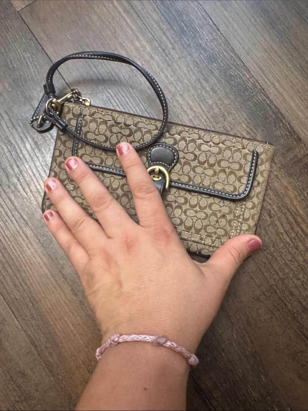 Coach Soho Vintage Tan and Brown Signature Canvas Wristlet with Leather Trim - Picture 14 of 16